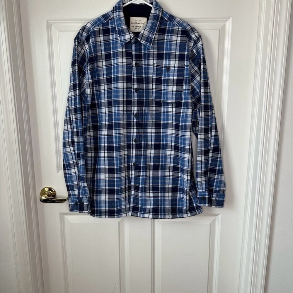Weatherproof Vintage Men’s Fleece Plaid Lined Flannel Shirt Jacket Shaket Size L